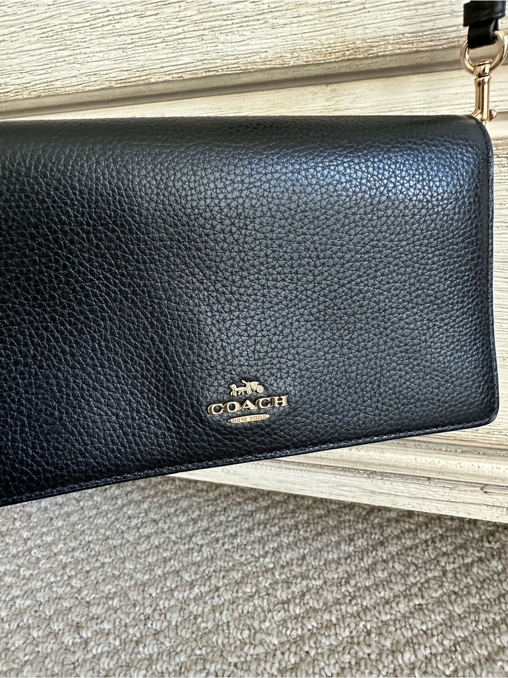 Coach Black Pebbled Leather Crossbody Wallet with Gold Logo - Picture 12 of 17